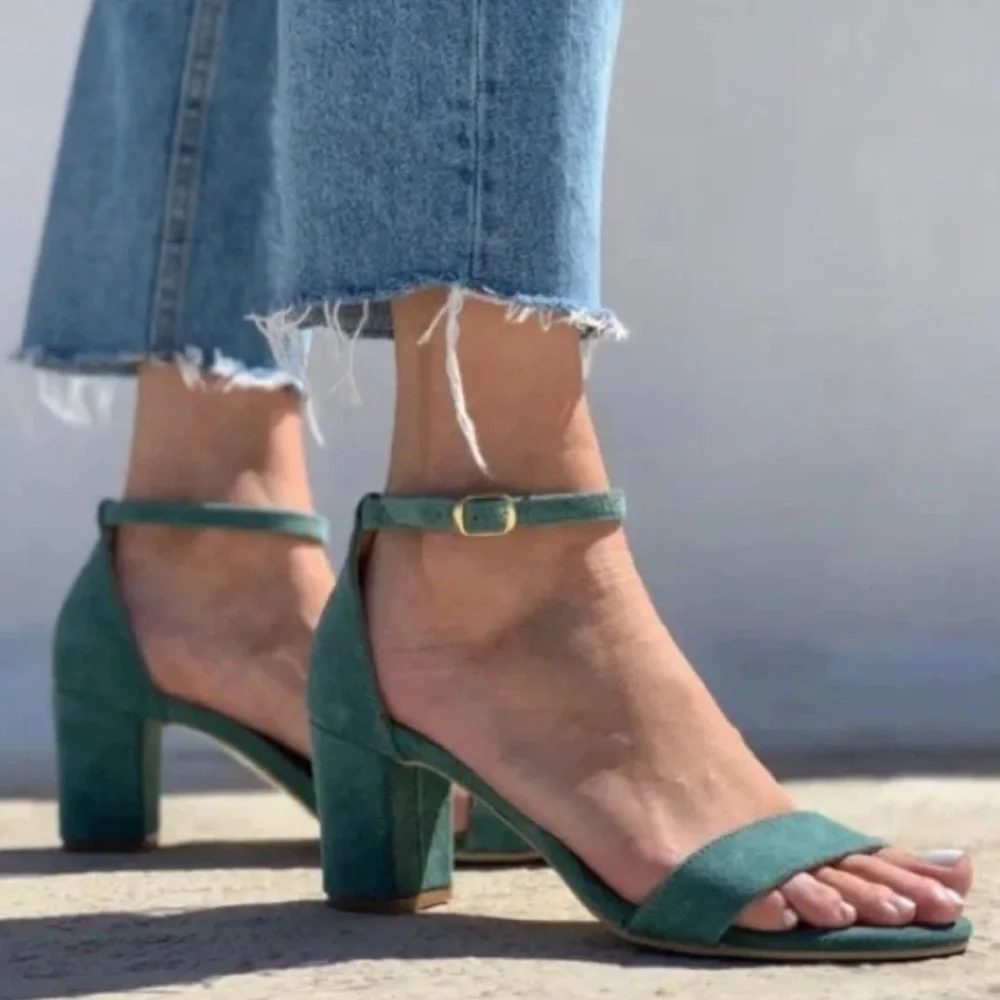 🌸27 EDIT NATURALIZER 🌸 Iriss Emerald Suede Ankle Strap Block Heels Size: 8 - Picture 4 of 11